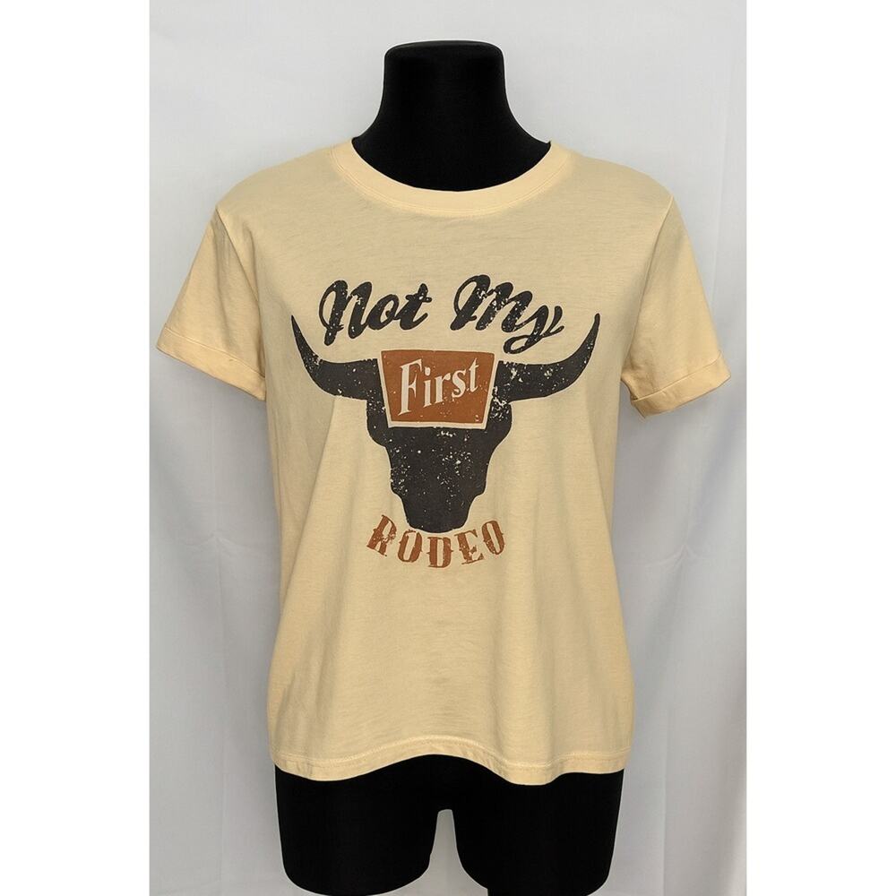 Not My First Rodeo Graphic Tee Shirt Women Cream Bull Western - Size S